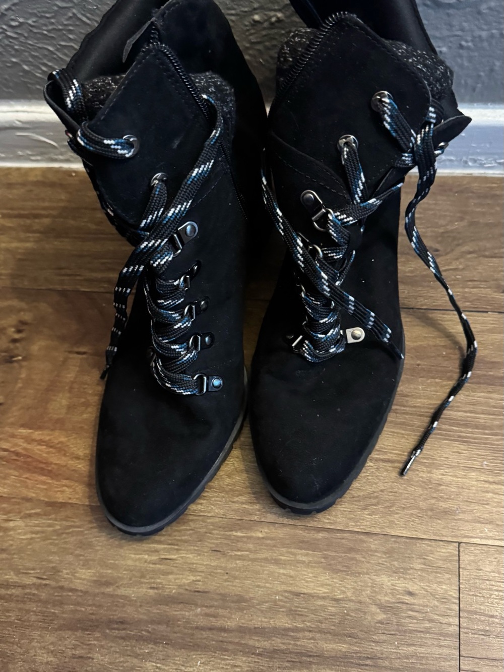 Black Suede Lace-Up Ankle Boots - Women